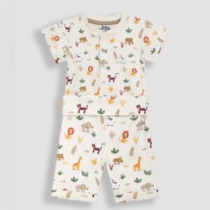 JoJo Maman Bebe Ecru Safari 2-Piece Ribbed Bodysuit & Shorts Set